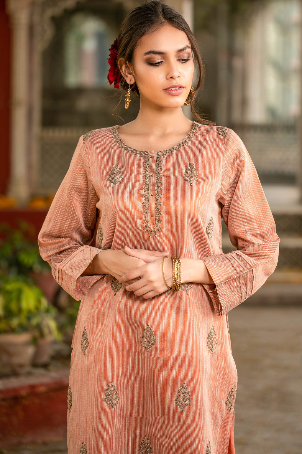 Stitched 1 Piece Khaddi Net Embroidered Shirt