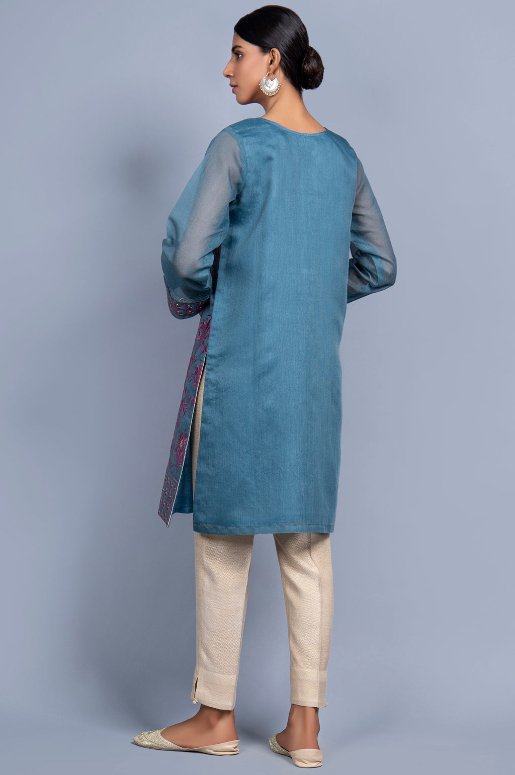 Stitched 1 Piece Organza Striped Embroidered Shirt