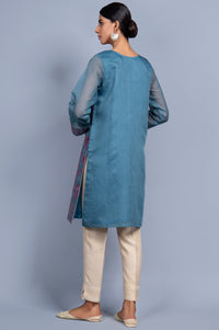 Stitched 1 Piece Organza Striped Embroidered Shirt