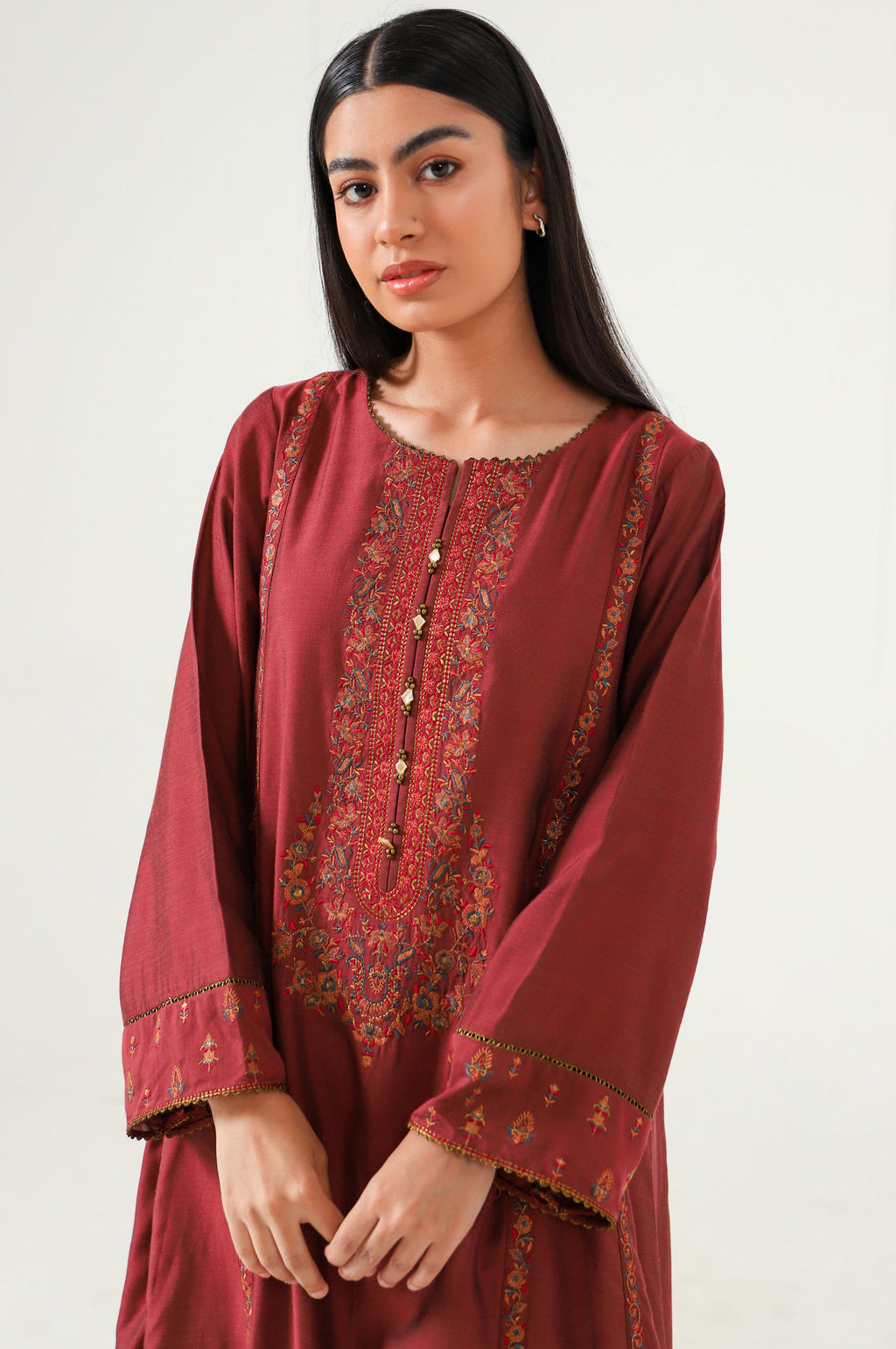 Stitched 1 Piece Cotton Silk Embroidered Shirt