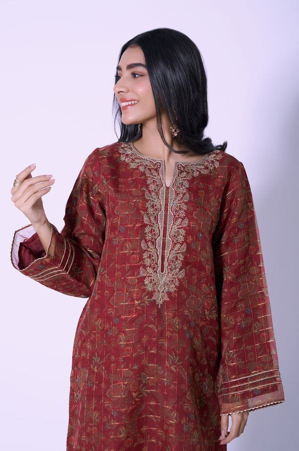 Stitched 1 Piece Printed Organza Embroidered Shirt