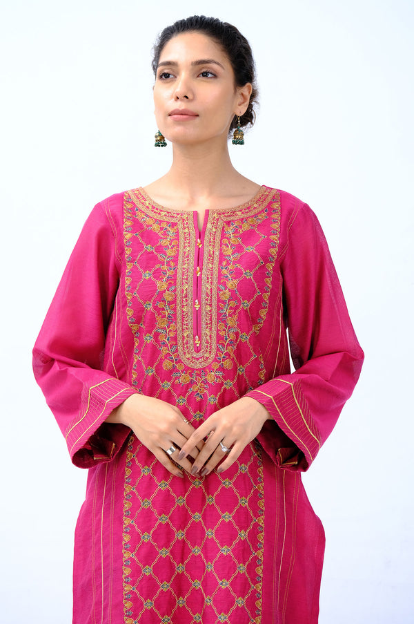 Stitched 2 Piece Cotton Net Embroidered Outfit