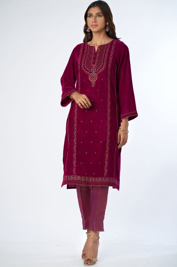 Stitched 2 Piece Velvet Embroidered Suit