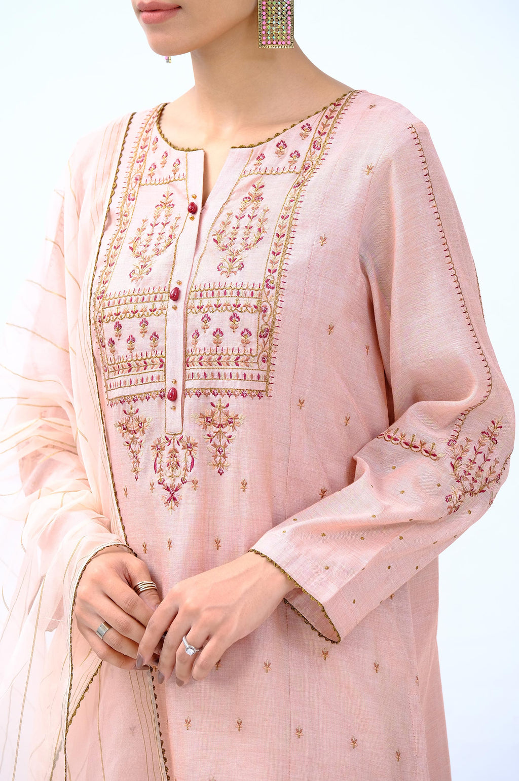 Stitched 3 Piece Cotton Mysruri Embroidered Outift