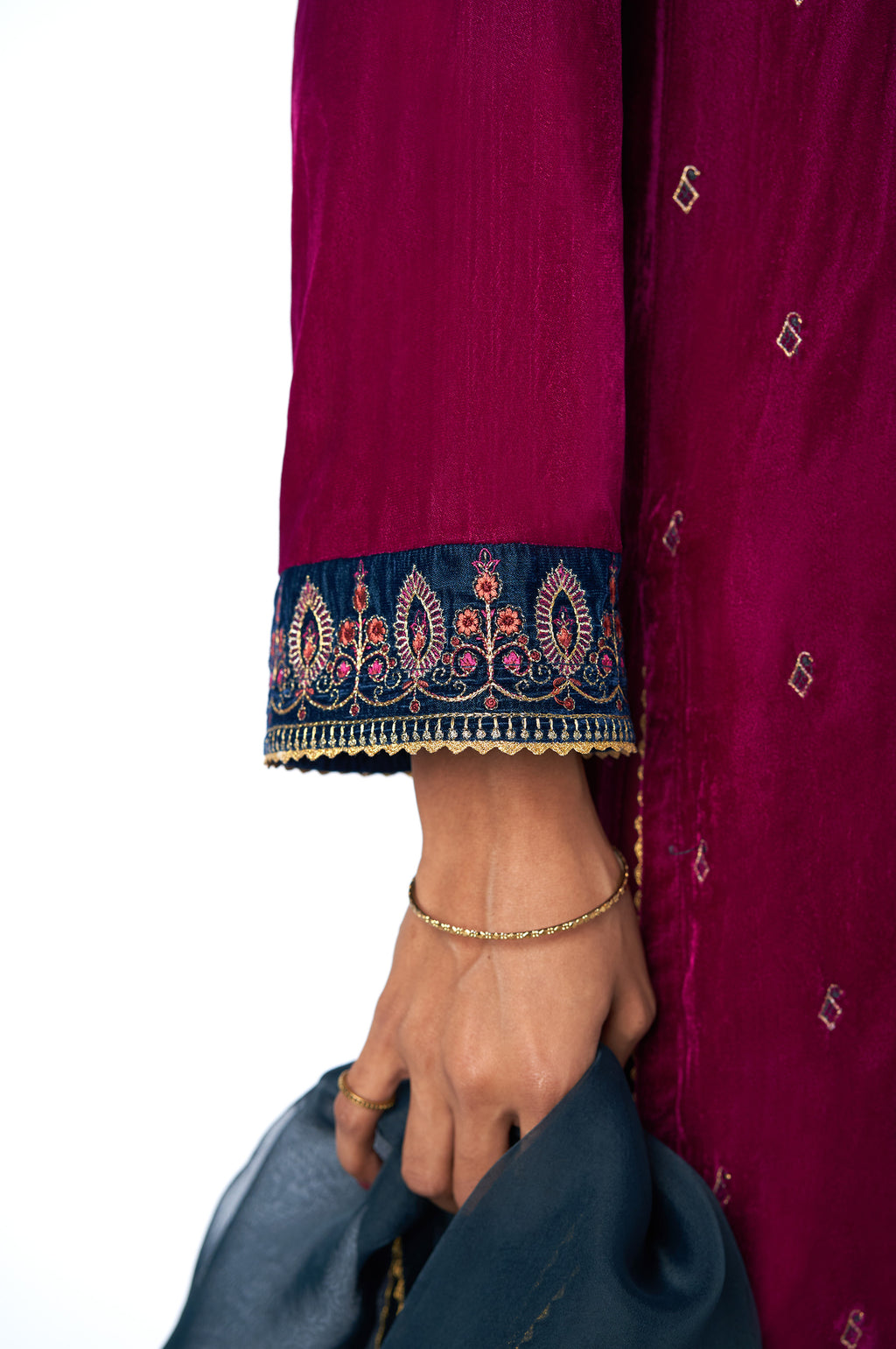Stitched 3 Piece Velvet Embroidered Suit