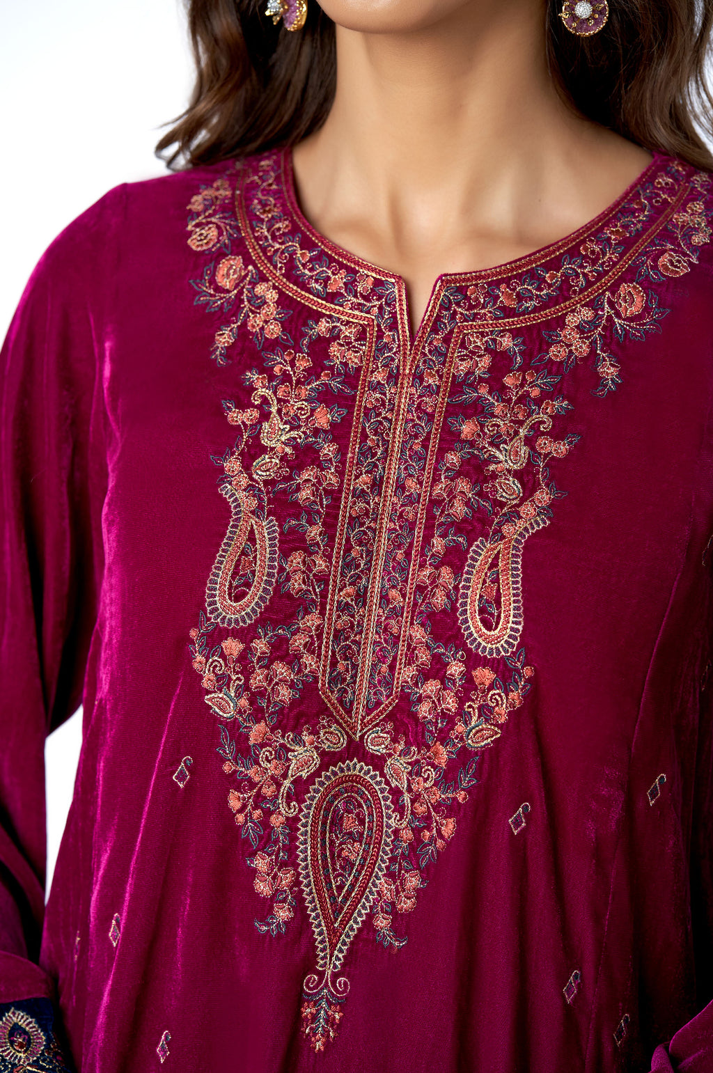 Stitched 3 Piece Velvet Embroidered Suit