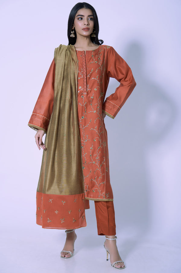 Stitched 3 Piece Cotton Net Embroidered Outfit