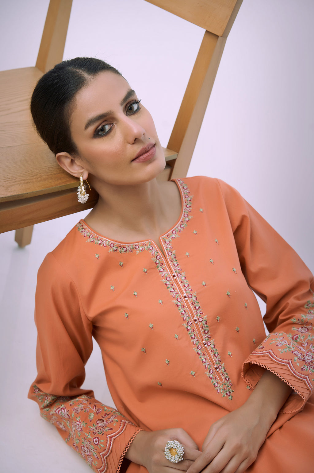 Stitched 2 Piece Embroidered Cambric Suit