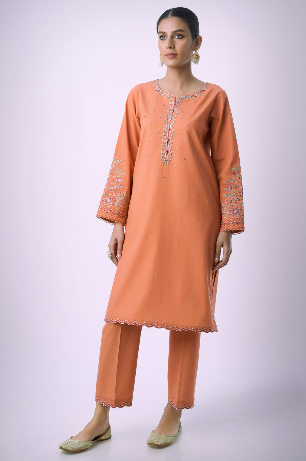 Stitched 2 Piece Embroidered Cambric Suit