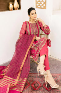 3 Piece Unstitched Embroidered Khaddi Net Suit
