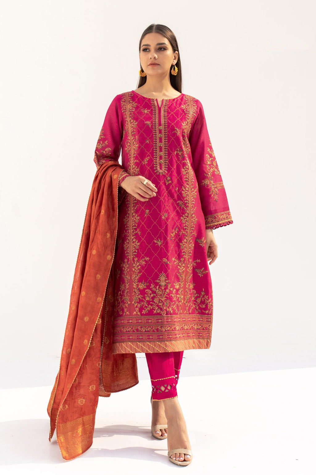 3 Piece Unstitched Embroidered Cotton Net Suit