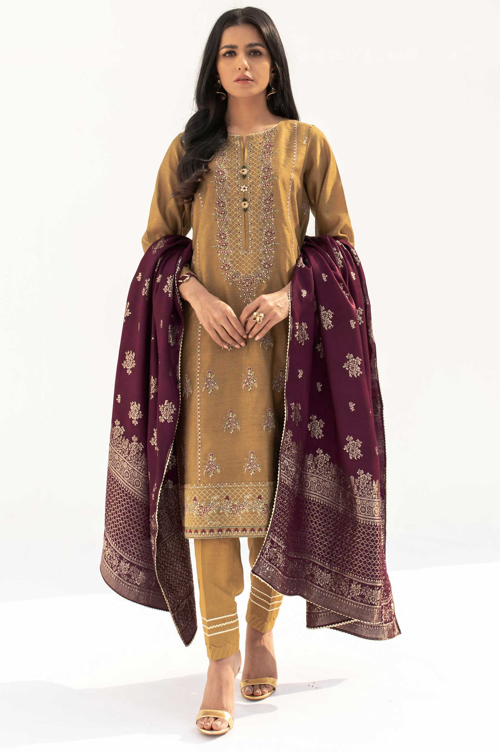 3 piece Unstitched Embroidered Cotton Net Suit
