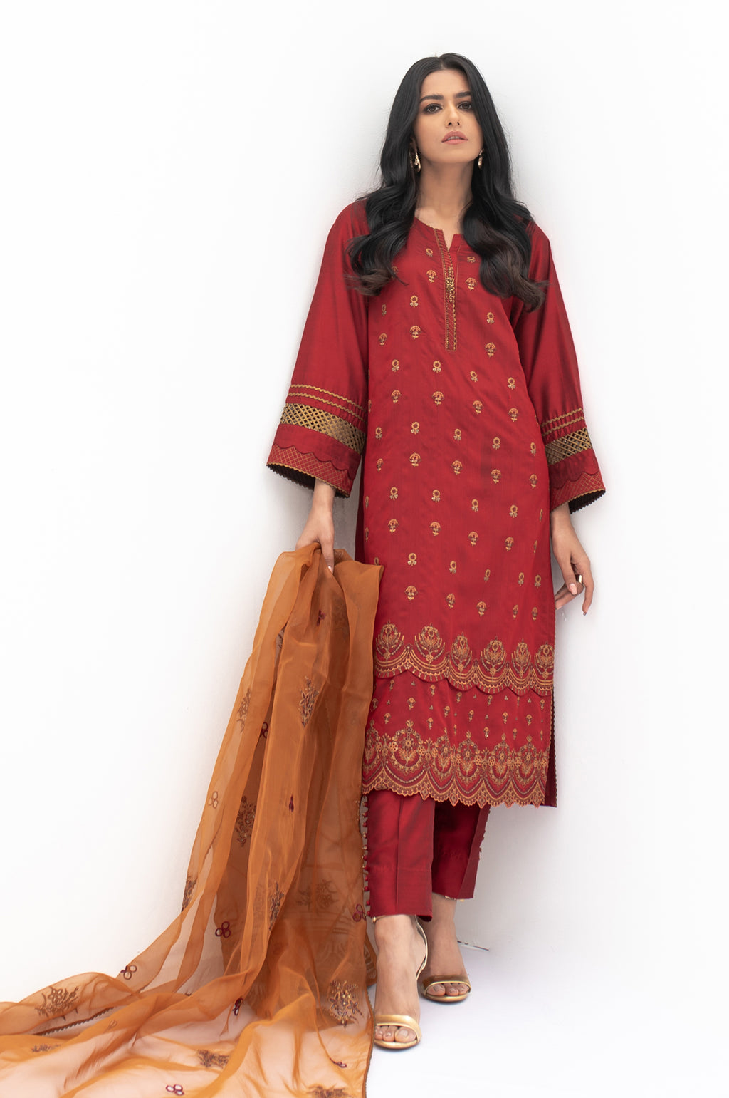 3 Piece Unstitched Embroidered Cotton Silk Suit