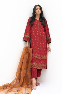 3 Piece Unstitched Embroidered Cotton Silk Suit