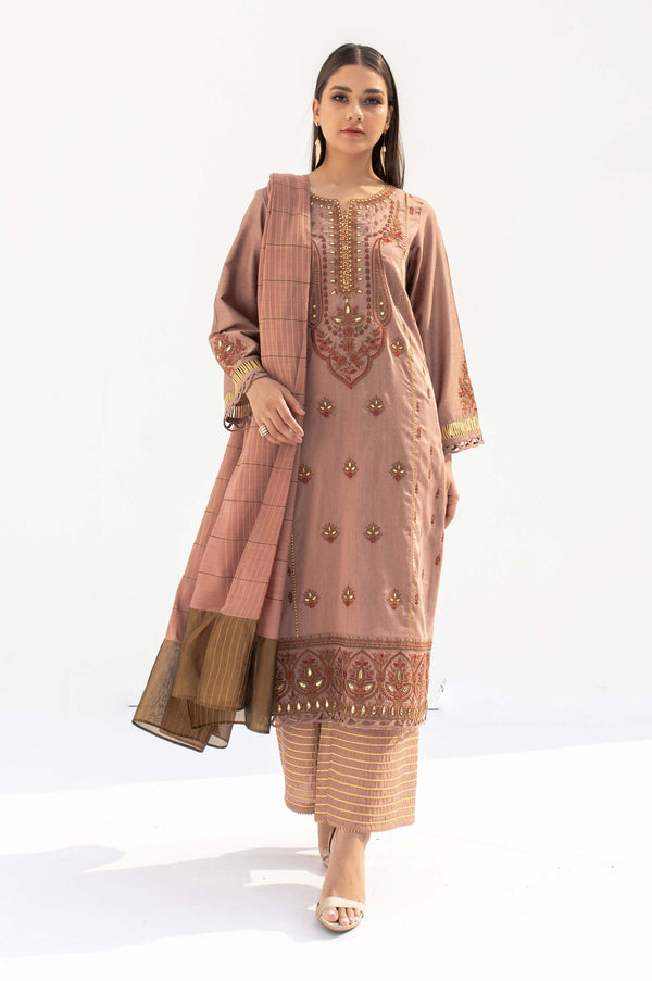 3 Piece Unstitched Embroidered Cotton Silk Suit