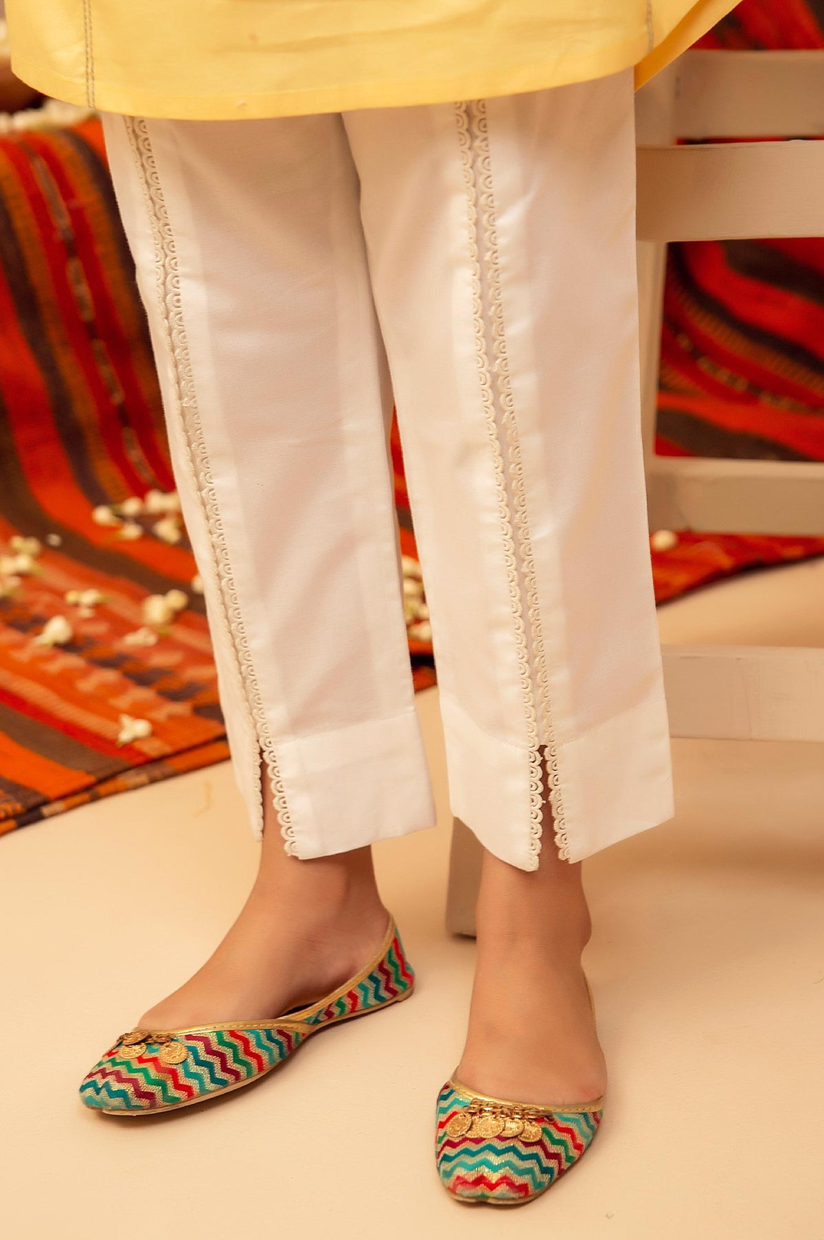 Embellished Junior Pants - White