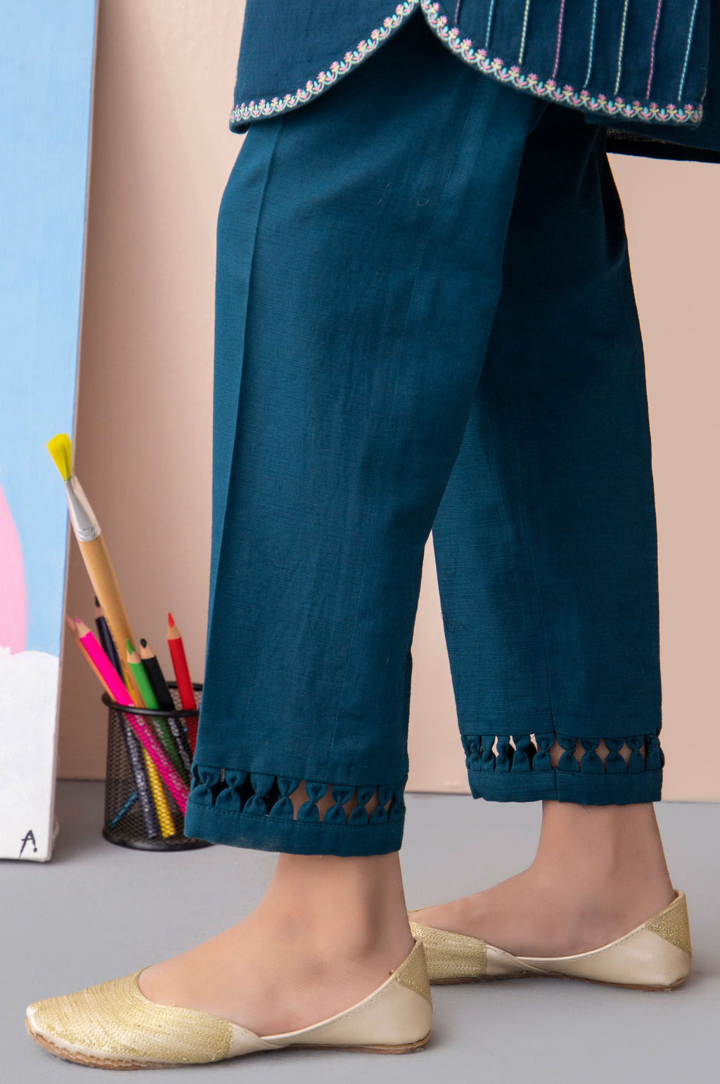 Embellished Khaddar Junior Pant - Moroccan Blue