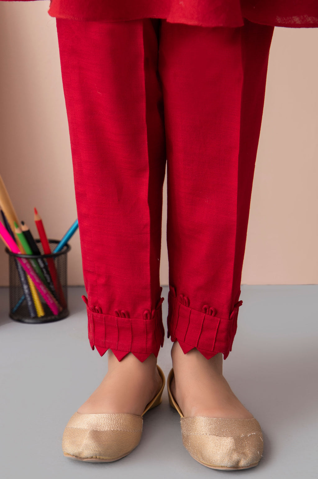 Embellished Khaddar Junior Pant - Cranberry Red