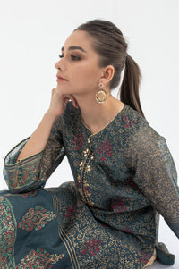 Stitched 1 Piece Embellished Block Print Organza Shirt