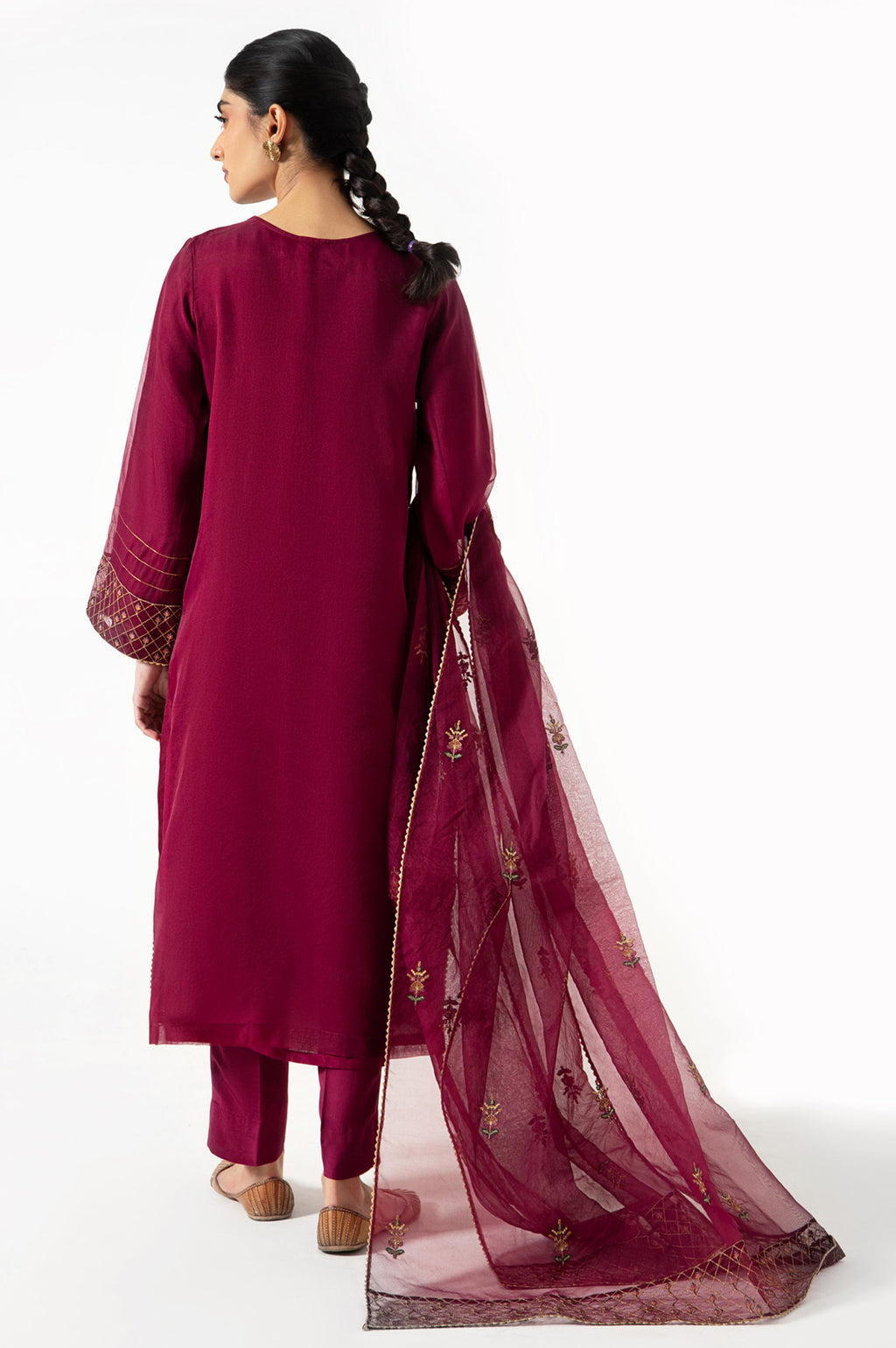 Stitched 3 Pieces Organza Embroidered Suit.